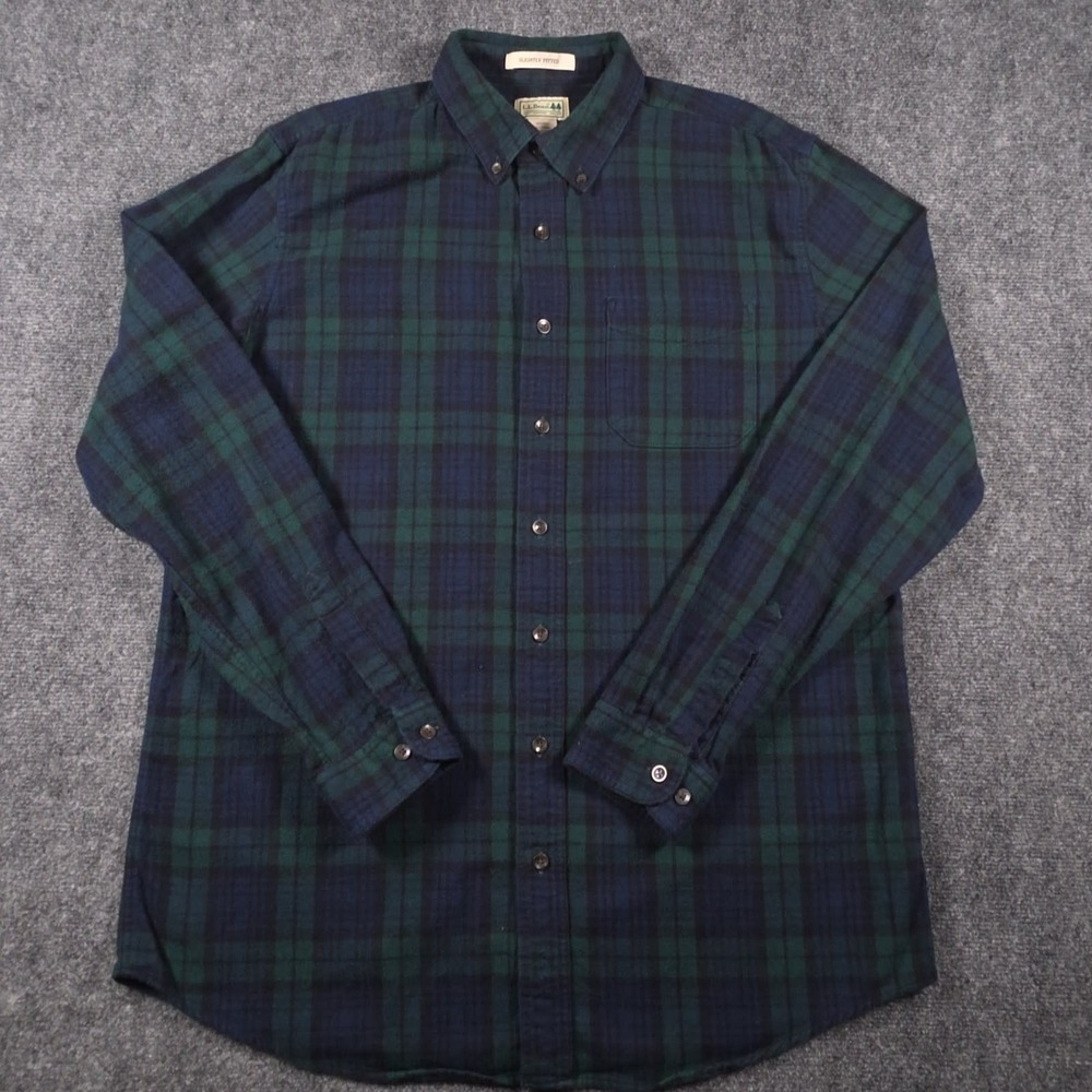 LL Bean Scotch Plaid Flannel Shirt Mens LT Tall Green Plaid Button Down Cozy - Picture 2 of 10